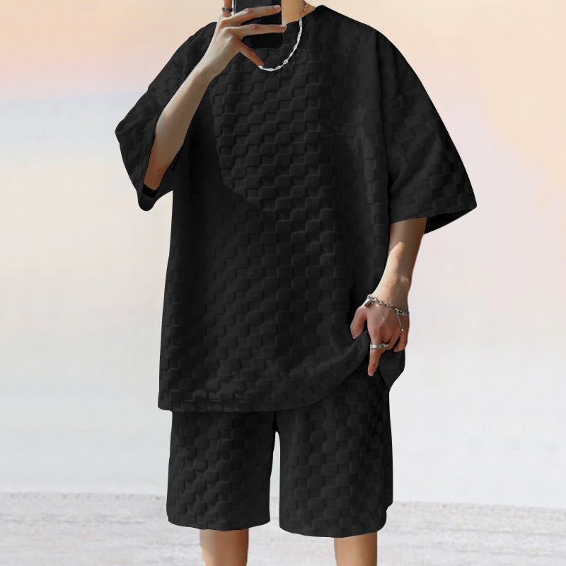 Jacquard Plaid Tee & Shorts Set