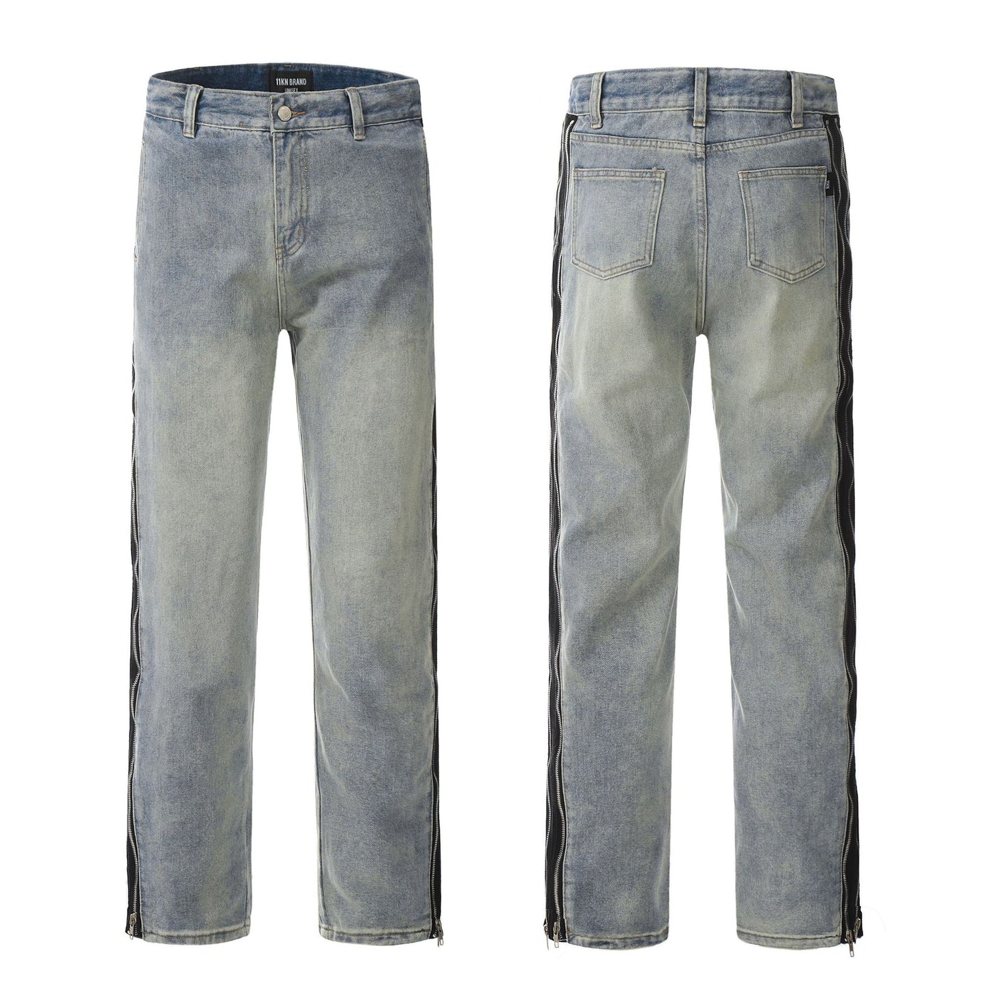 Straight Leg Zipper Panel Jeans