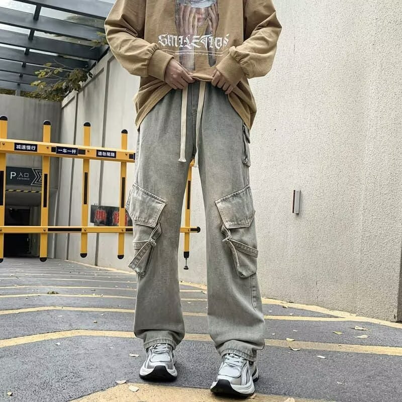 Multi-Pocket Washed Casual Pants