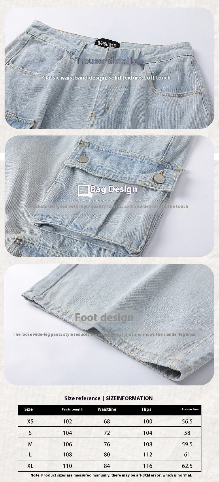 Retro Washed Wide Leg Cargo Jeans
