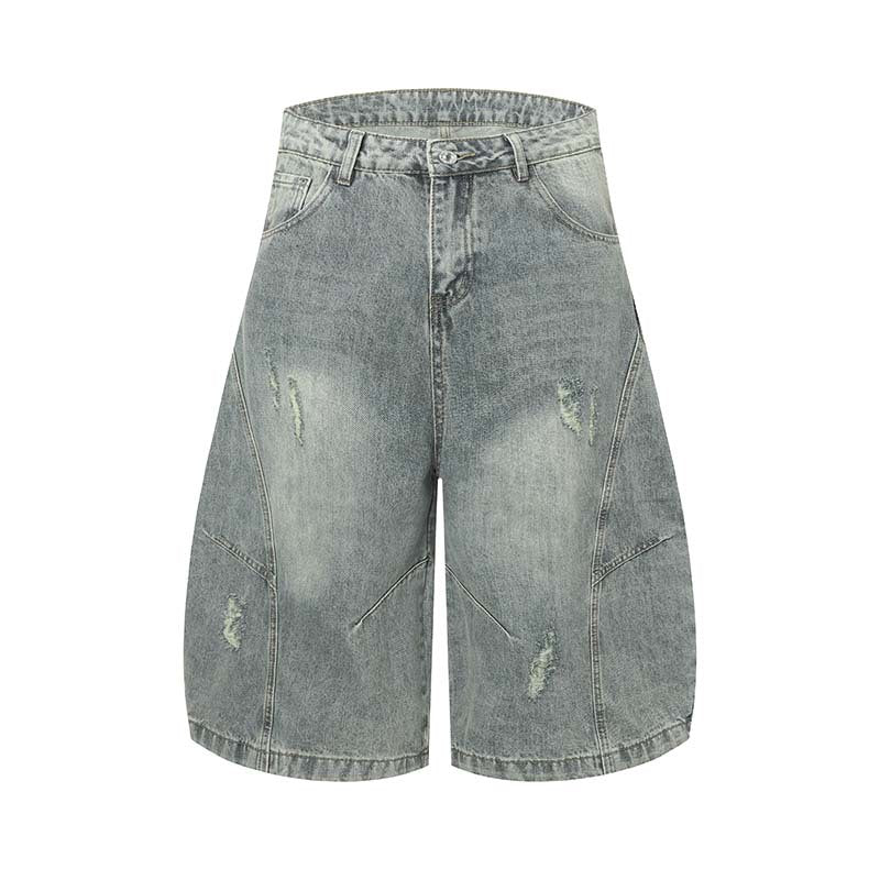 High-Street Distressed Washed Denim Shorts
