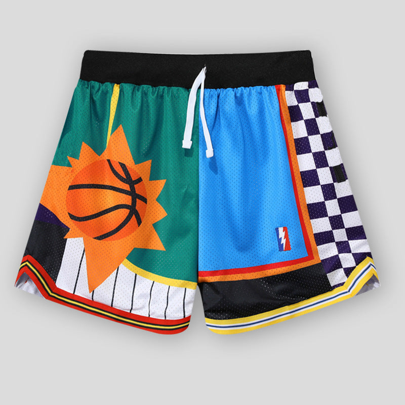 Model wearing printed mesh casual shorts in a relaxed streetwear style from Novien Apparel
