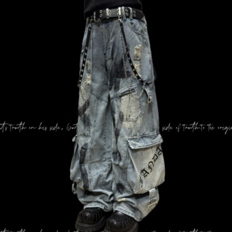 Distressed Utility Cargo Denim