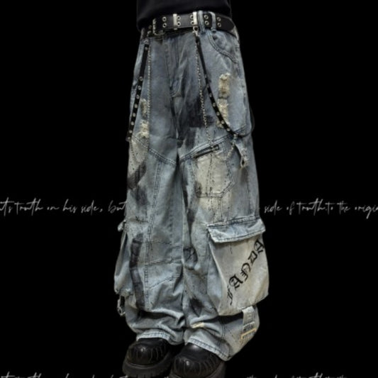 Distressed Utility Cargo Denim