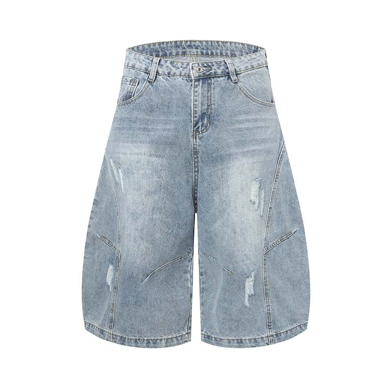 High-Street Distressed Washed Denim Shorts