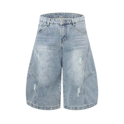 High-Street Distressed Washed Denim Shorts