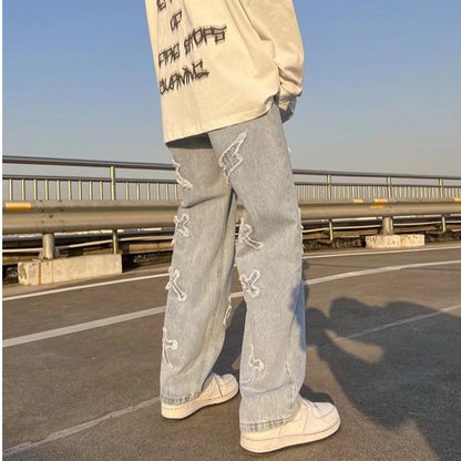 Cross Patch Straight Leg Jeans