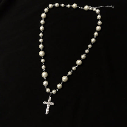 Diamond Cross Pearl Pendant