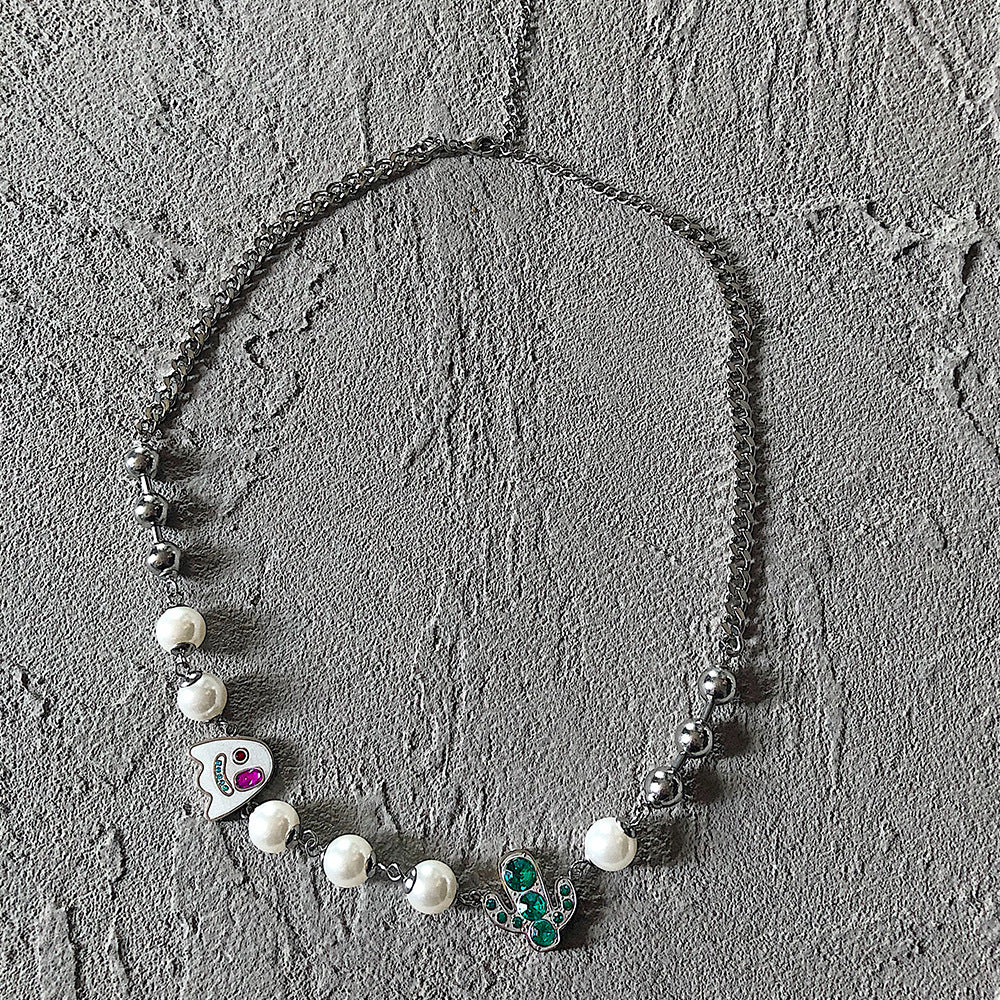 Pearl Crystal Titanium Steel Necklace