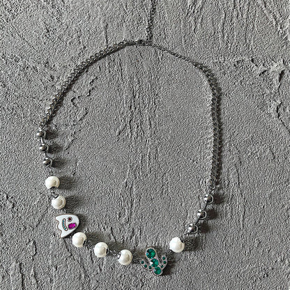 Pearl Crystal Titanium Steel Necklace