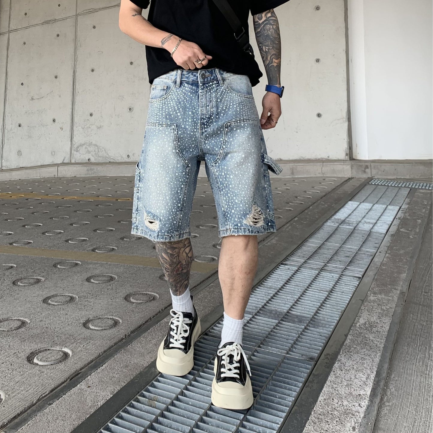 Studded Denim Shorts