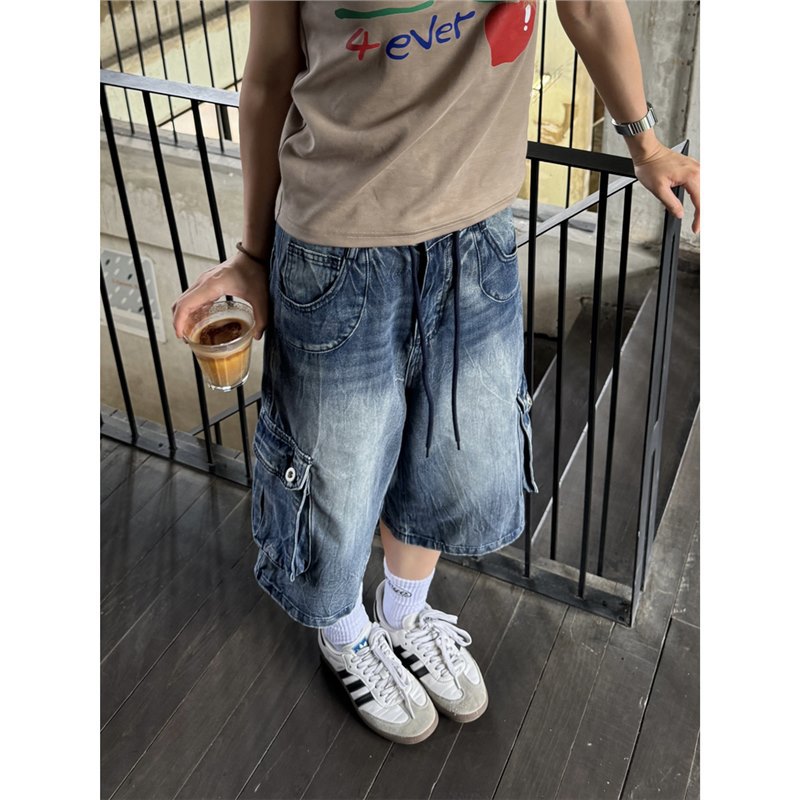 Washed Loose-Fit Denim Capri Shorts
