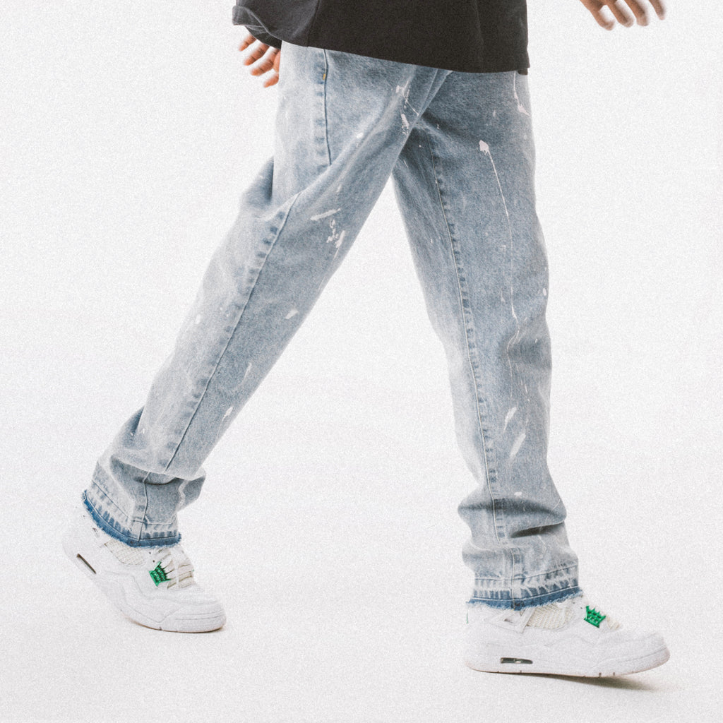 Distressed Ink Wash Straight Jeans