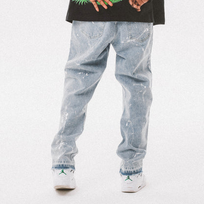 Distressed Ink Wash Straight Jeans
