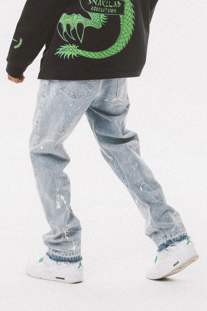 Distressed Ink Wash Straight Jeans