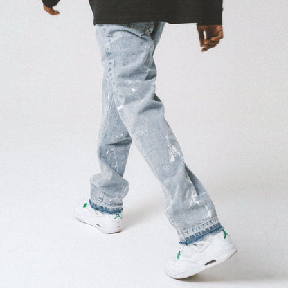 Distressed Ink Wash Straight Jeans