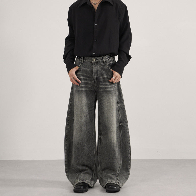 Washed Wide Leg Straight Jeans