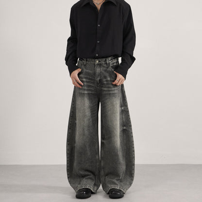 Washed Wide Leg Straight Jeans
