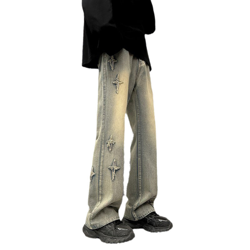 Cross Patch Wide Leg Jeans