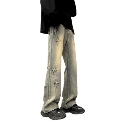 Cross Patch Wide Leg Jeans