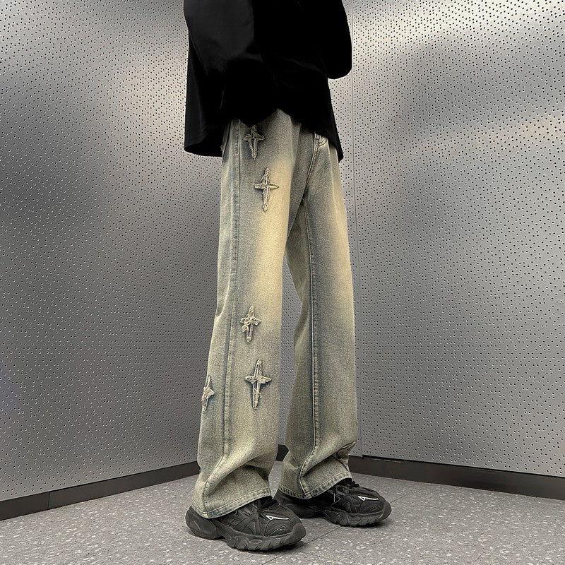 Cross Patch Wide Leg Jeans