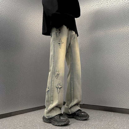 Cross Patch Wide Leg Jeans