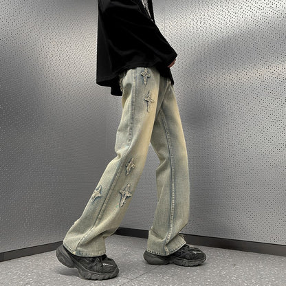 Cross Patch Wide Leg Jeans
