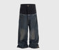 Distressed Long Pants Unisex Patchwork Jeans in black and blue denim with a unique design.