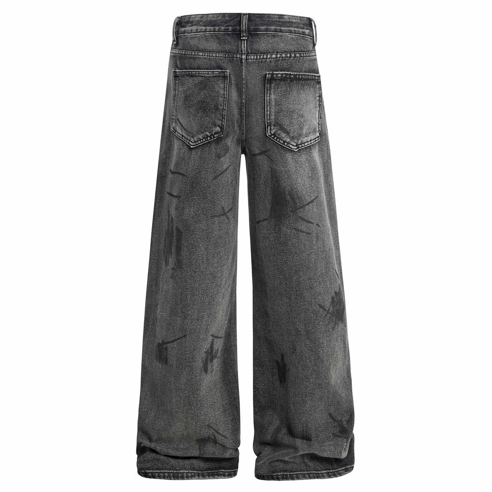 Washed Deconstructed Wide-Leg Denim