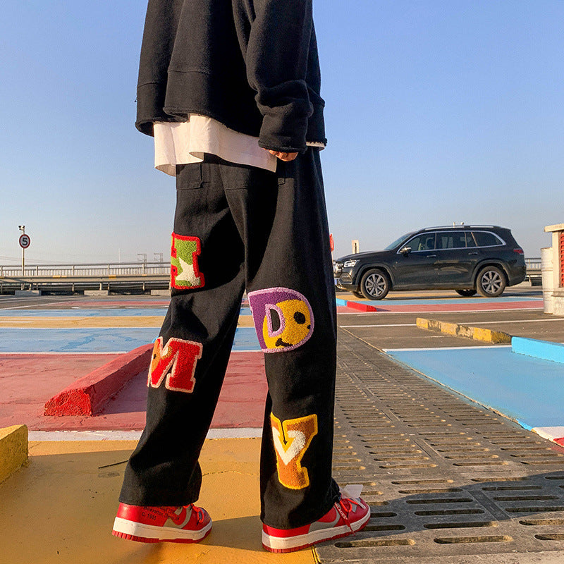 Letter Embroidered Patch Jeans