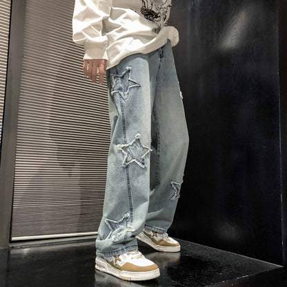 Embroided Star Straight Cut Jeans