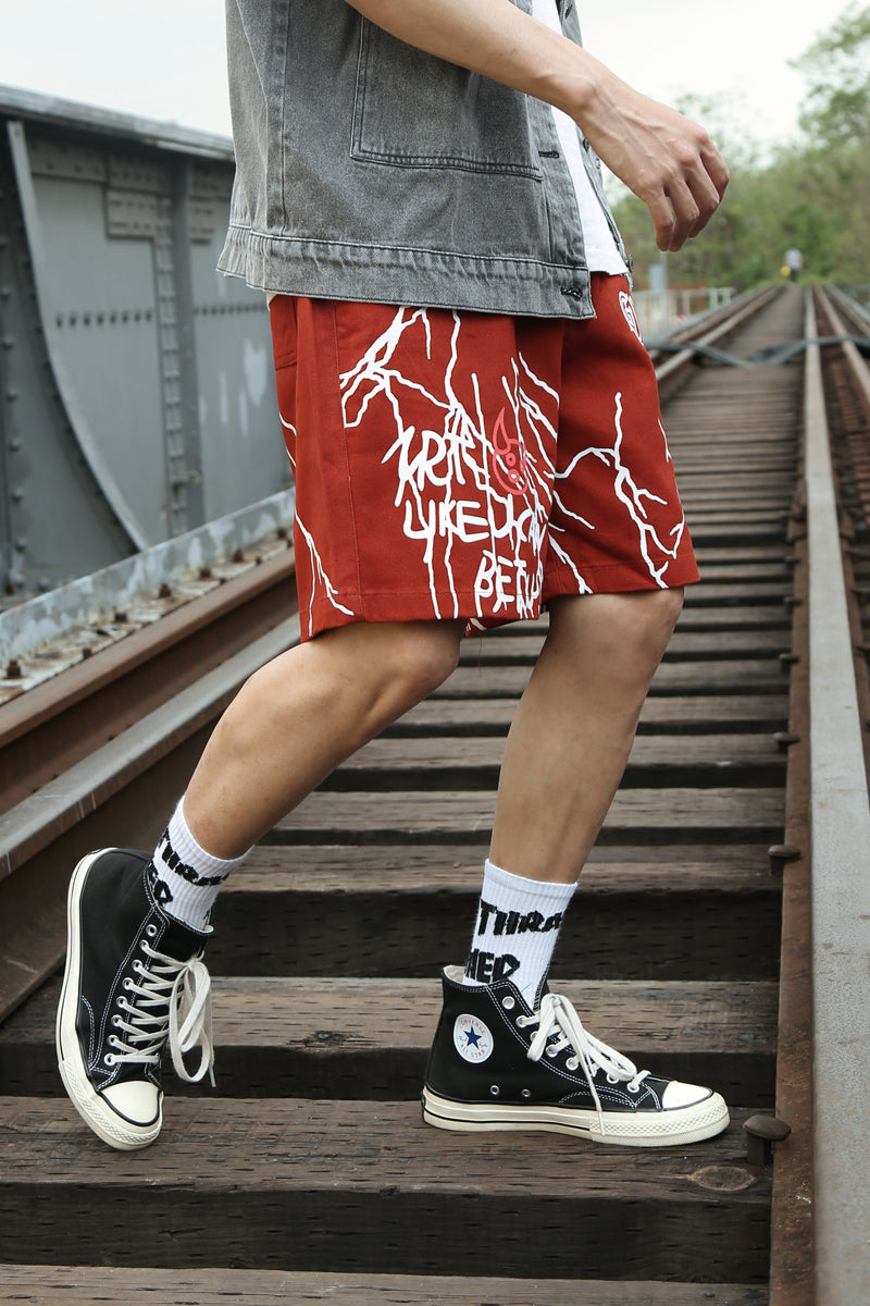 Harajuku Graffiti Print Shorts