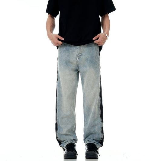 Straight Leg Zipper Panel Jeans