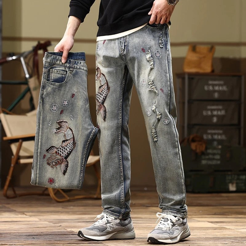 Koi Embroidered Straight-Fit Jeans