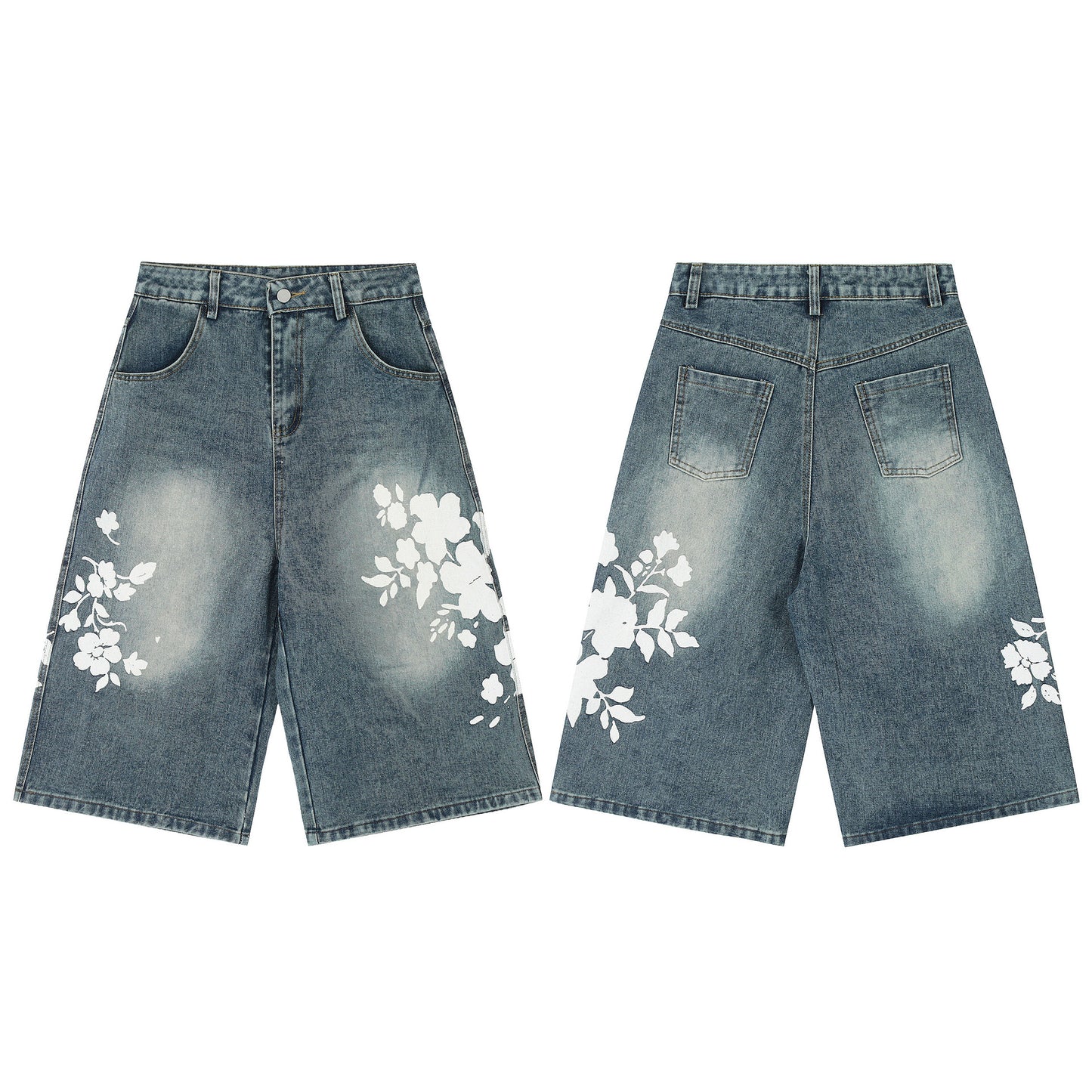 Faded Flower Graphic Jorts