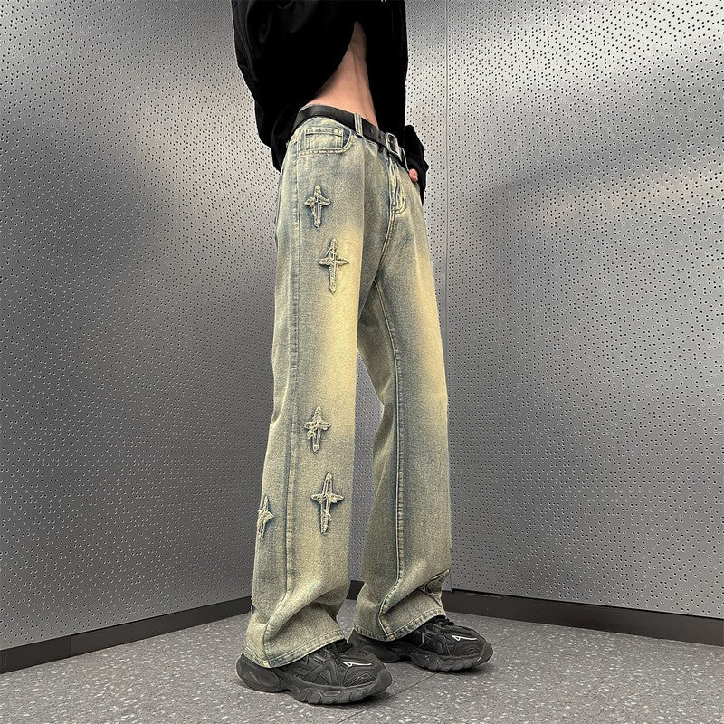 Cross Patch Wide Leg Jeans
