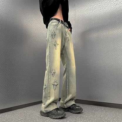 Cross Patch Wide Leg Jeans