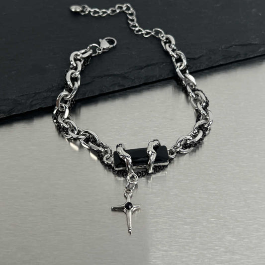 Onyx Cross Charm Bracelet