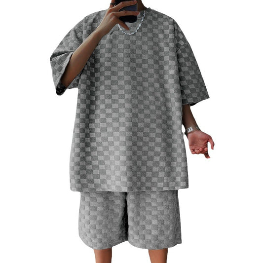 Jacquard Plaid Tee & Shorts Set