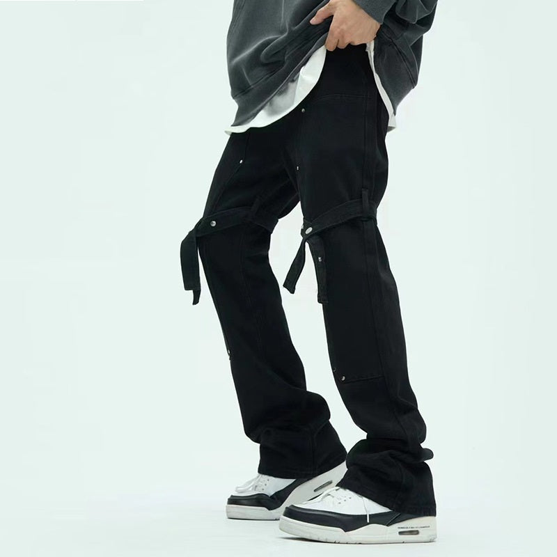 Strap Detail Straight-Leg Jeans