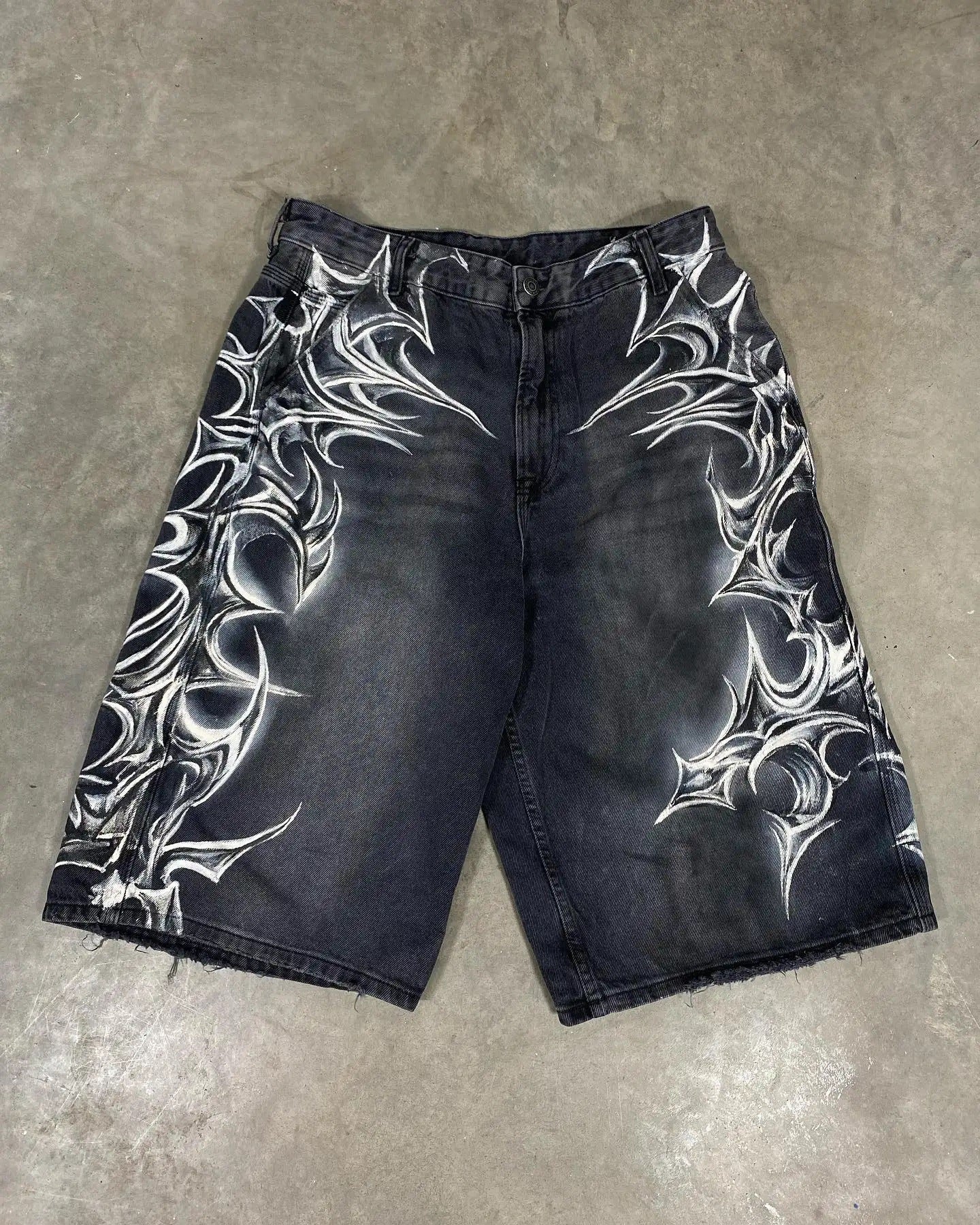 Retro Gothic Printed Denim Shorts