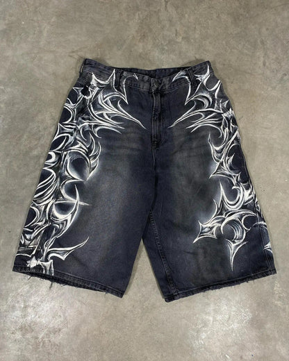 Retro Gothic Printed Denim Shorts