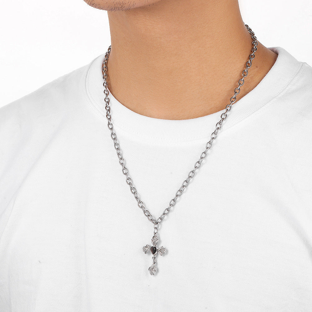 Heart Rose Cross Necklace