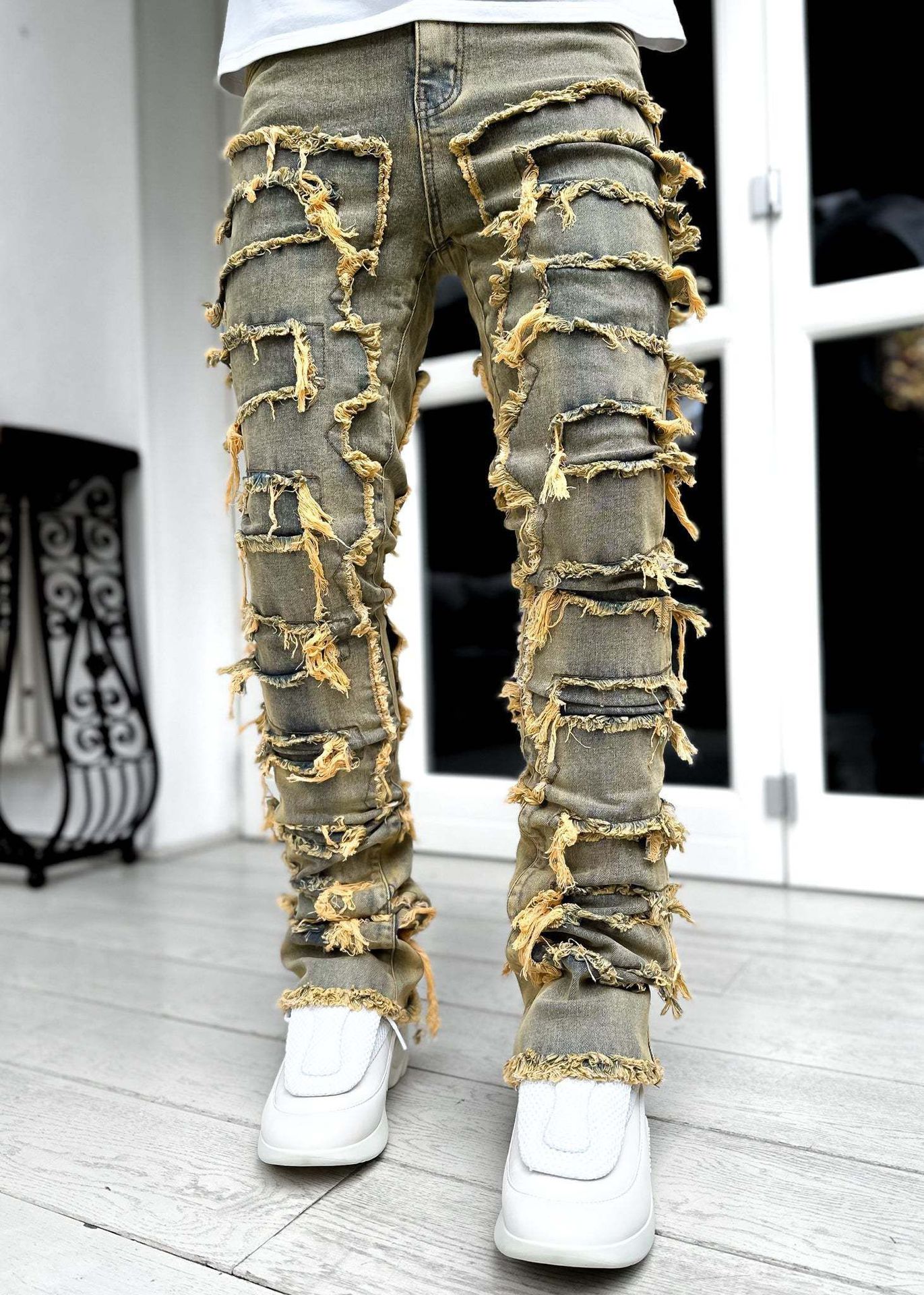 Fringe Patch Stacked Jeans