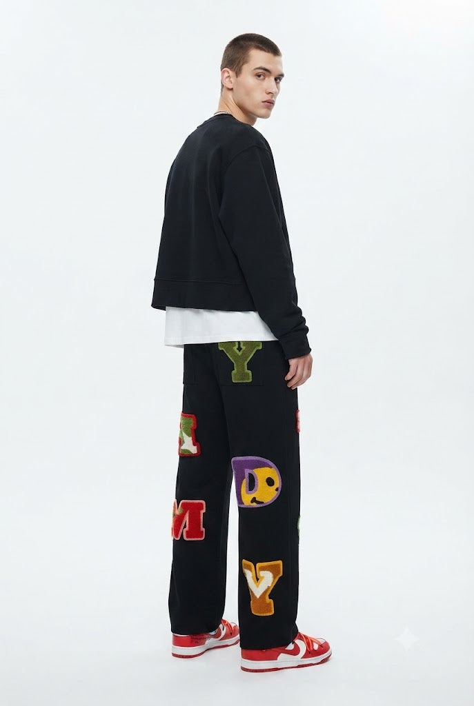 Letter Embroidered Patch Jeans