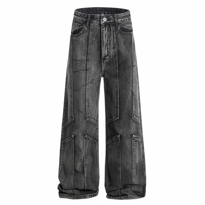 Washed Deconstructed Wide-Leg Denim