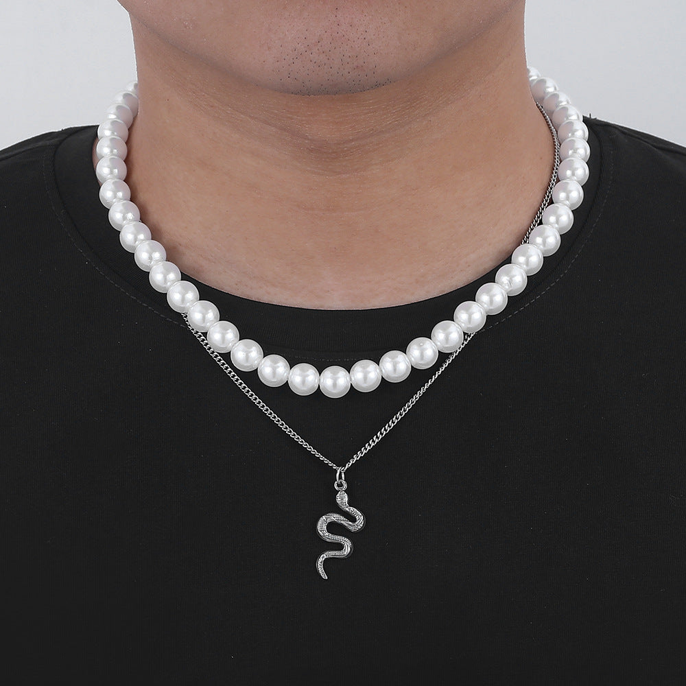 Double Layer Pearl Snake Necklace