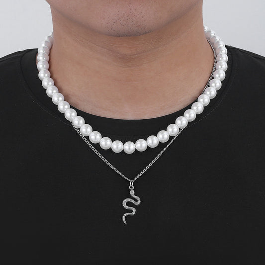 Double Layer Pearl Snake Necklace