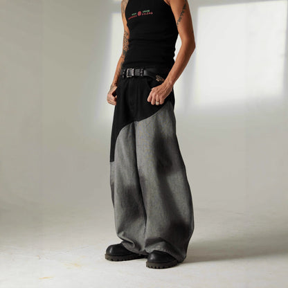 Washed Patchwork Denim Jeans