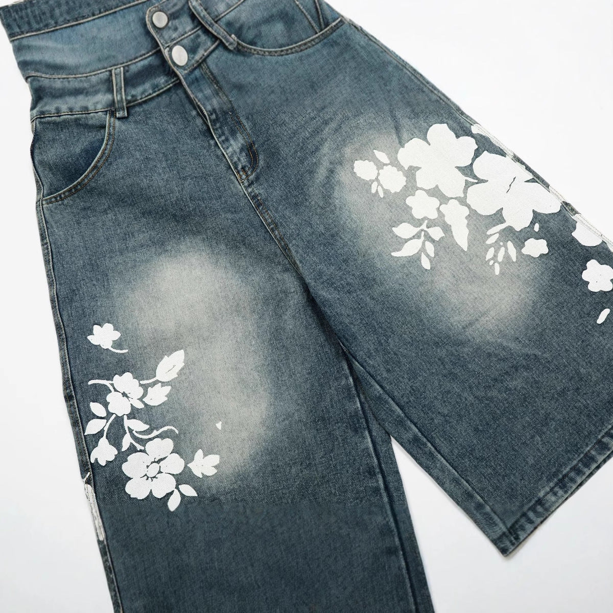 Faded Flower Graphic Jorts